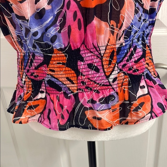 Tommy Hilfiger Tropical Pink, Orange & Purple Short Ruffle Sleeve Smocked Waist - Picture 4 of 13